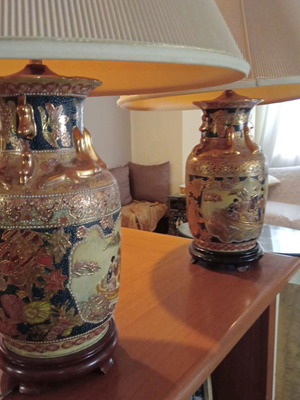 Satsuma lamps used, set of two, vintage, 23x56 cm