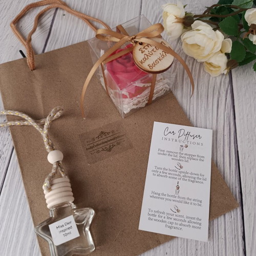 Handmade Gift Set for Teacher with Wax Rose and Car Air Freshener
