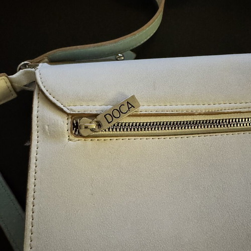Doca crossbody bag used, white with turquoise shades