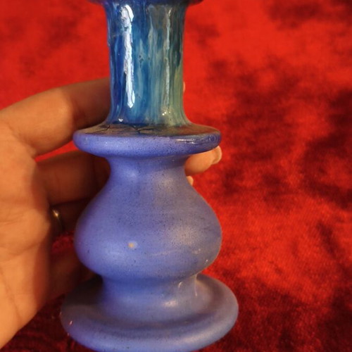 Gaia ceramic candlestick with blue glaze