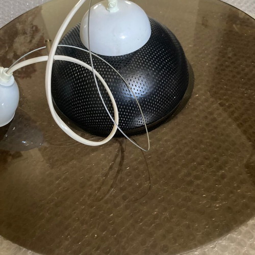 Ceiling light like new, brown transparent glass and black metal