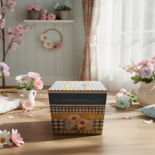 Luxury box with sunflowers like new, 26x26x26 cm