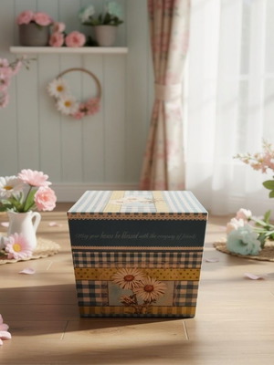 Luxury box with sunflowers like new, 26x26x26 cm