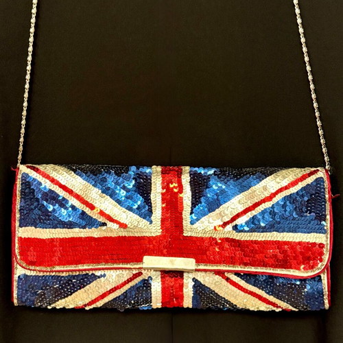 Accessorize Union Jack sequin clutch bag very good condition
