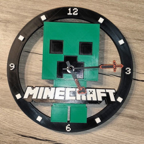 Minecraft wall clock Creeper 3D printed new, analog quartz