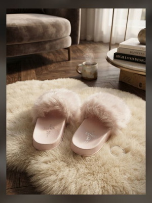 Fur slippers used, size 36.5, pink