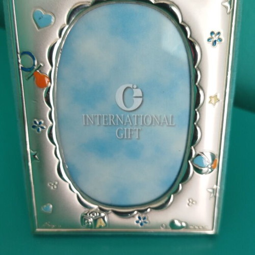 Silver children's photo frame like new, 12×9 cm, light blue