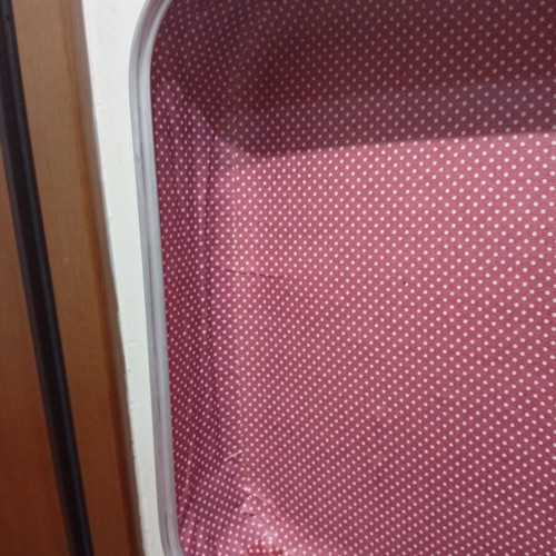 Vintage travel suitcase used, burgundy leather exterior