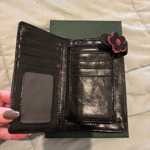 Doca wallet with cat and flower details, like new, black