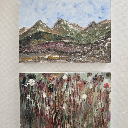 Two small oil paintings like new, abstract landscapes