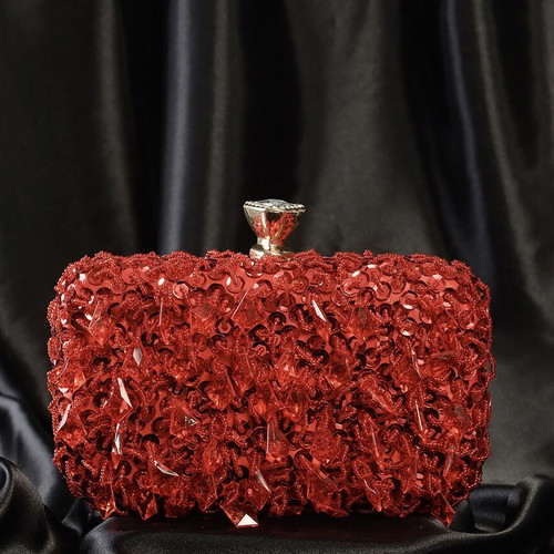 Red evening clutch bag, handmade