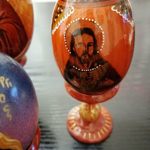 Handmade painted eggs used, set of 7 with Orthodox images