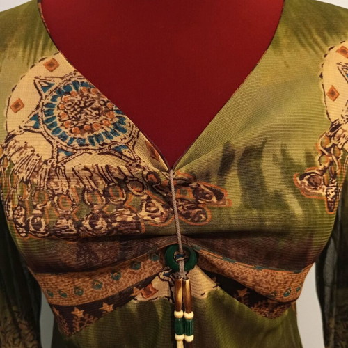 Romantic boho transparent blouse like new, brown and green