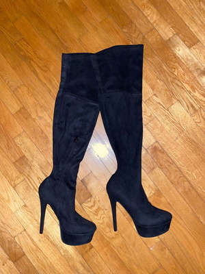 Black suede over-the-knee boots new, platform and stiletto heel