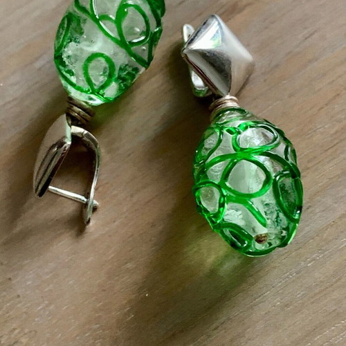Silver 925 earrings new, green and silver