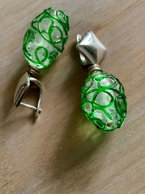 Silver 925 earrings new, green and silver