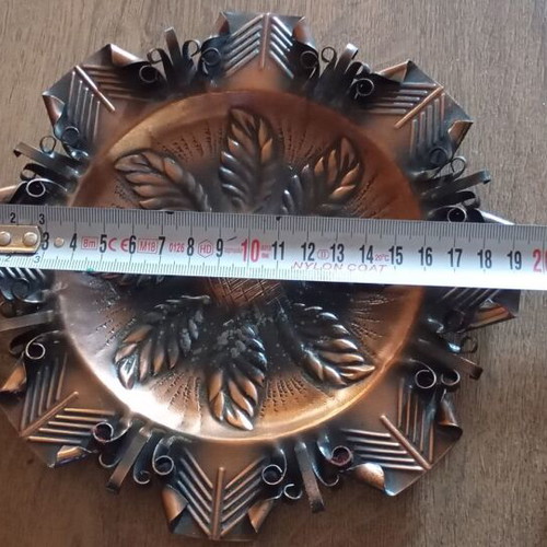 Traditional Bulgarian decorative copper plate like new with patina and relief ornaments
