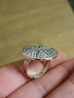 Mediterranean women's adjustable steel ring with sun motif and light patina new