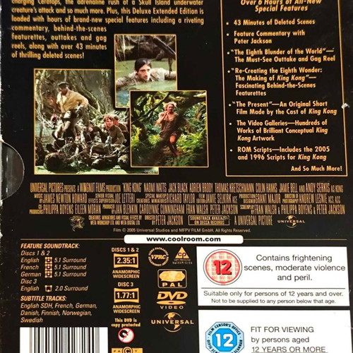 King Kong Deluxe Extended Edition DVD used, 3 disc set, English subtitles