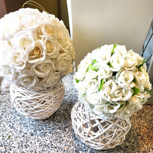 Decorative Ball of White Roses like new