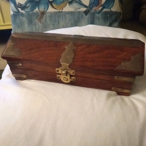Wooden jewelry box with brass details new brown