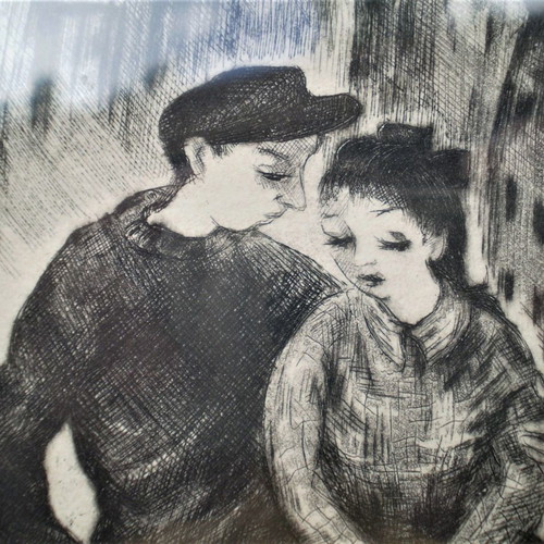 Chalcography used, romantic couple, Lela Paschali