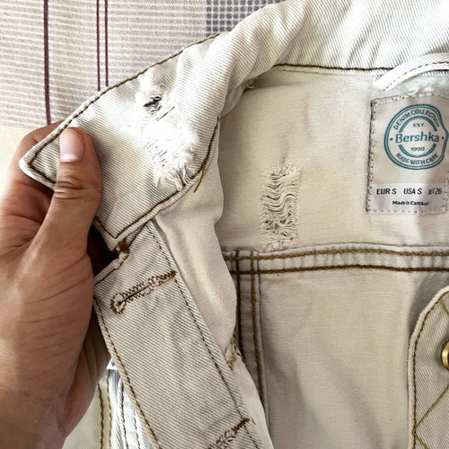 Bershka sleeveless denim jacket used, light blue-white, size S