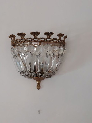 Crystal wall lights used with carved bronze frame, pair