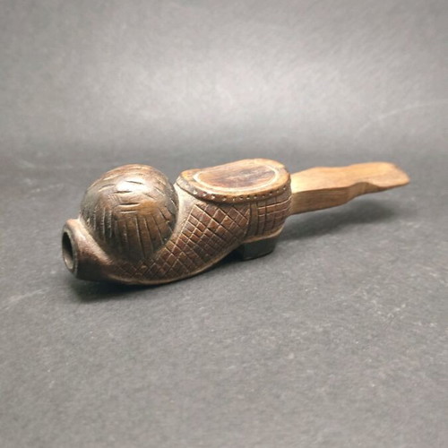 Wooden smoking pipe vintage used in tsarouchi shape