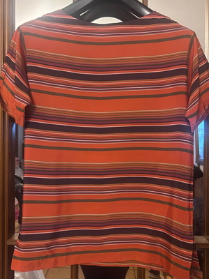 Liz Claiborne striped short sleeve top used, size M, multicolor orange
