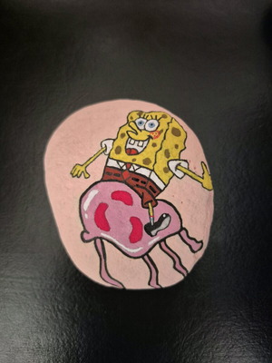 Decorative stone with SpongeBob painted with tempera new