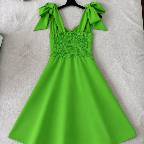 Neon Green Cocktail Dress New, A-Line with Statement Bows
