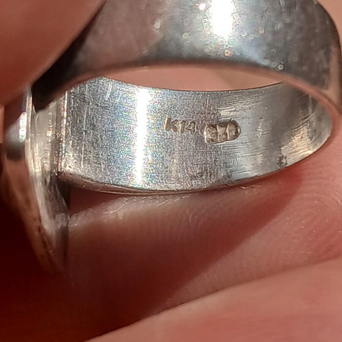 925 silver ring with 585 detail, carnelian and moonstone, 17 mm