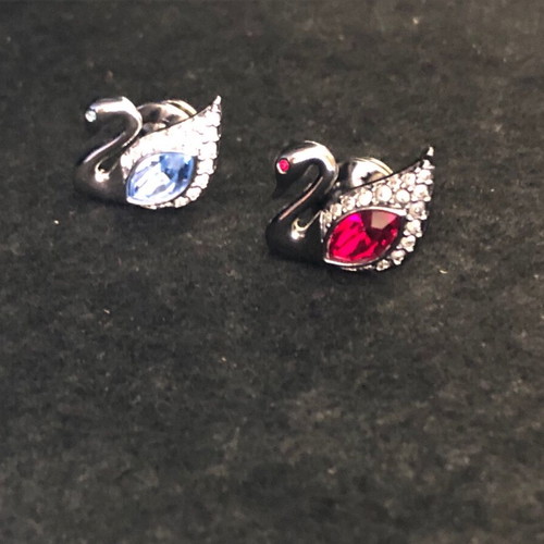 Vintage Swarovski pins used, set of 2, blue and red