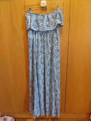 Strapless viscose dress used, white and blue, size large