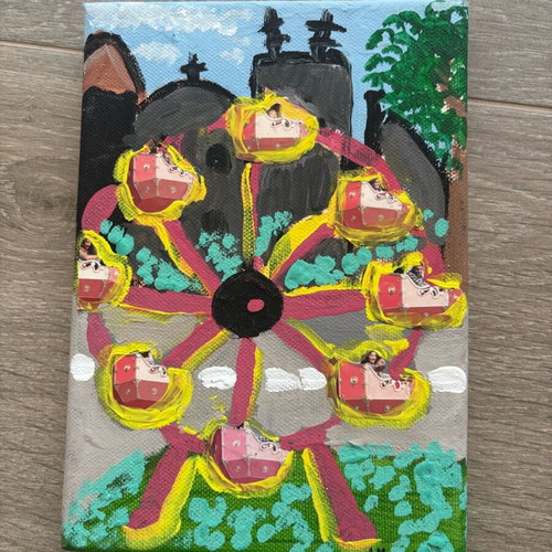 Painting triptych like new, combination of painting and collage