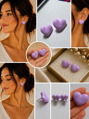 Lilac Earrings handmade from polymer clay with steel fasteners new