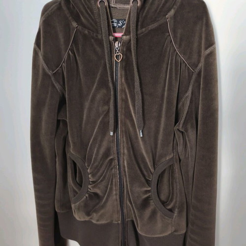 Stradivarius velour cardigan used, brown with hood