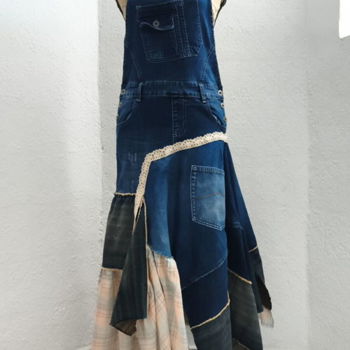 Handmade upcycled Y2K denim salopette dress