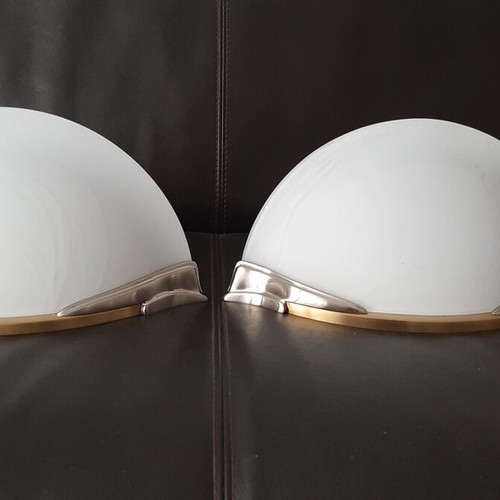 Wall lights from bronze and opaline like new, pair B+M Leuchten