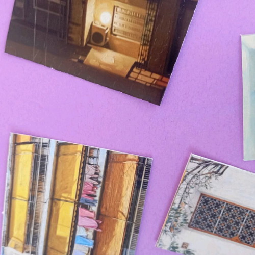 Stickers with apartment buildings like new, doors and balconies