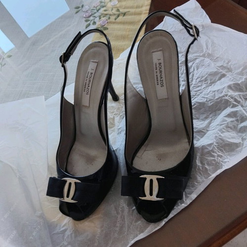 J.Bournazos Black Patent Leather Women's Sandals like new, size 38.5