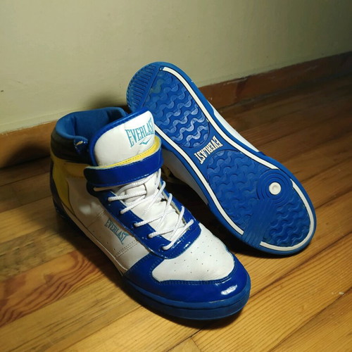 Everlast high-top boxing sneakers used, blue and yellow