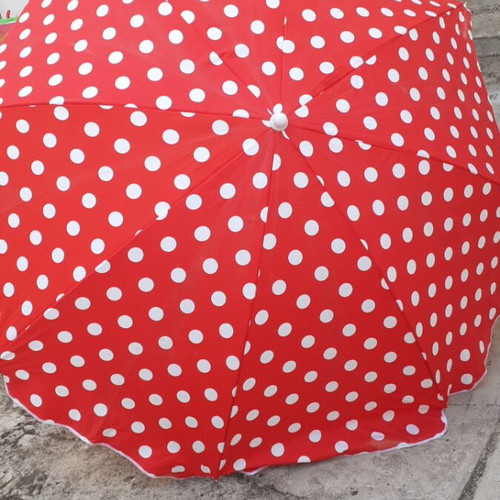 Beach umbrella new, 1.60 m diameter, red with white dots