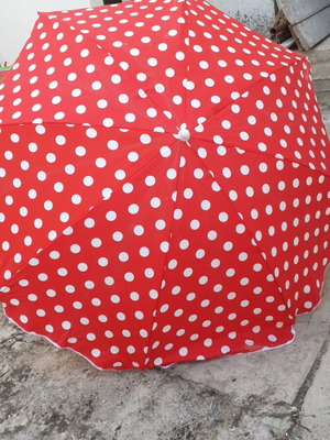 Beach umbrella new, 1.60 m diameter, red with white dots