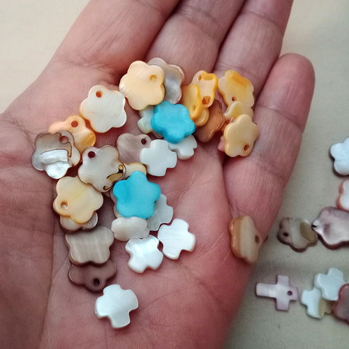 Mother of pearl pieces set of 55 for crafts and jewelry making