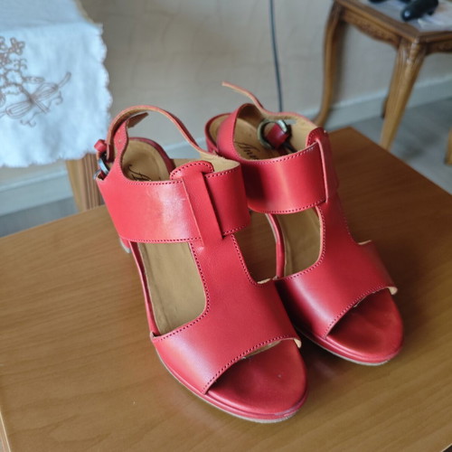 Anna F leather sandals used, red, size 35.5