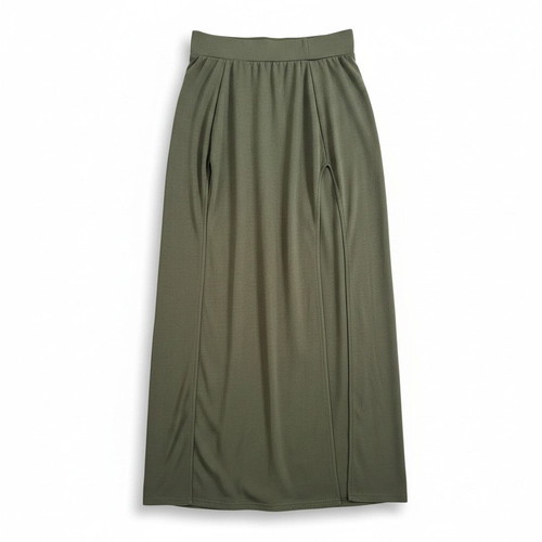 Olive green maxi skirt with double slits, size S