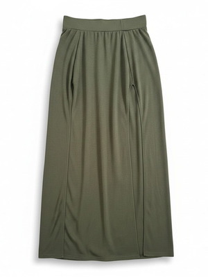 Olive green maxi skirt with double slits, size S