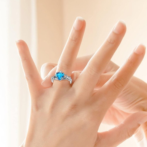 Women's ring new with blue heart-shaped zircon, silver plated